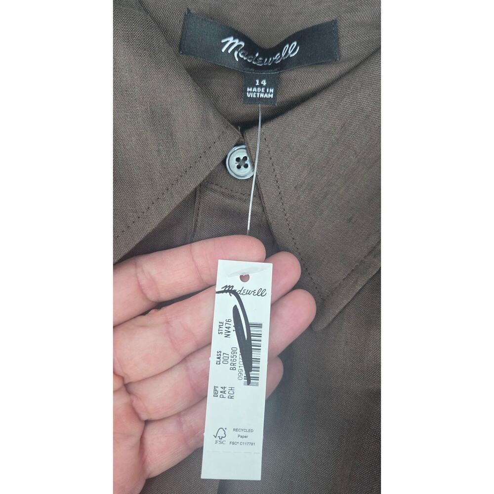 NWT Madewell Tie-Front Shirtdress Brown Size 14 Retail $148 - Picture 6 of 8
